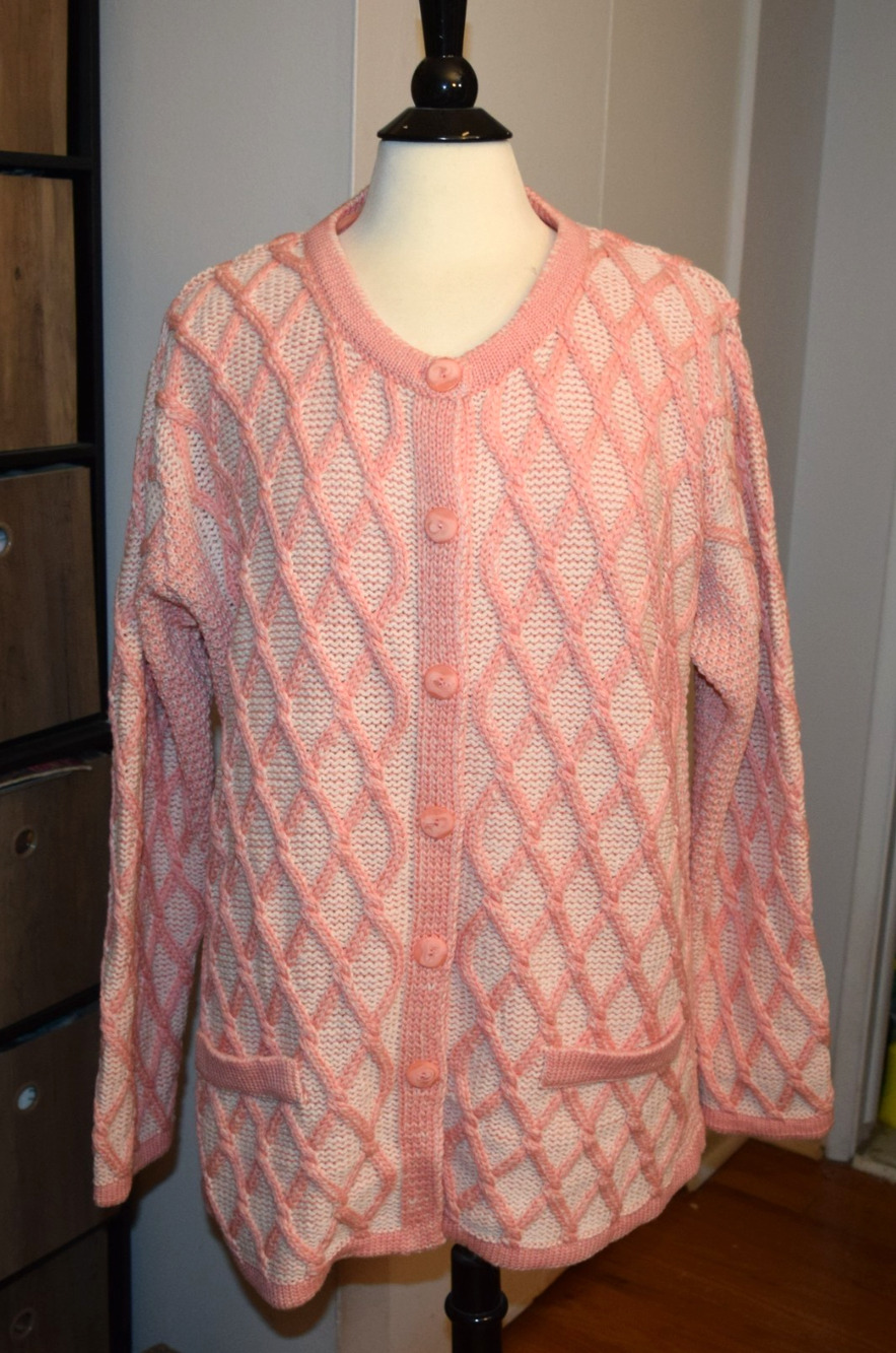 Aran Crafts Ireland Blue 100% Merino Wool Button Front Cardigan Sweater XL NWOT